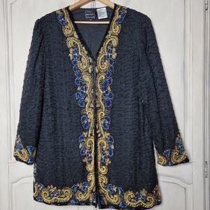 VTG Jean for Joseph LeBon Silk Sequin Bead Embellished Formal Dress Jacket✨️XL